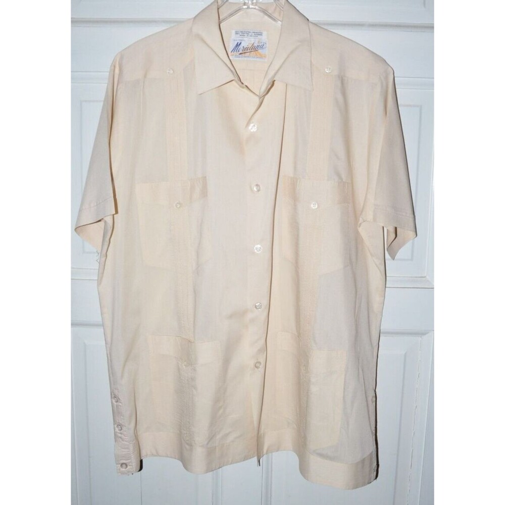 Vtg Meridana Guayabera Cigar Shirt‎ XL Cream Off white Made in Mexico 17-17 1/2